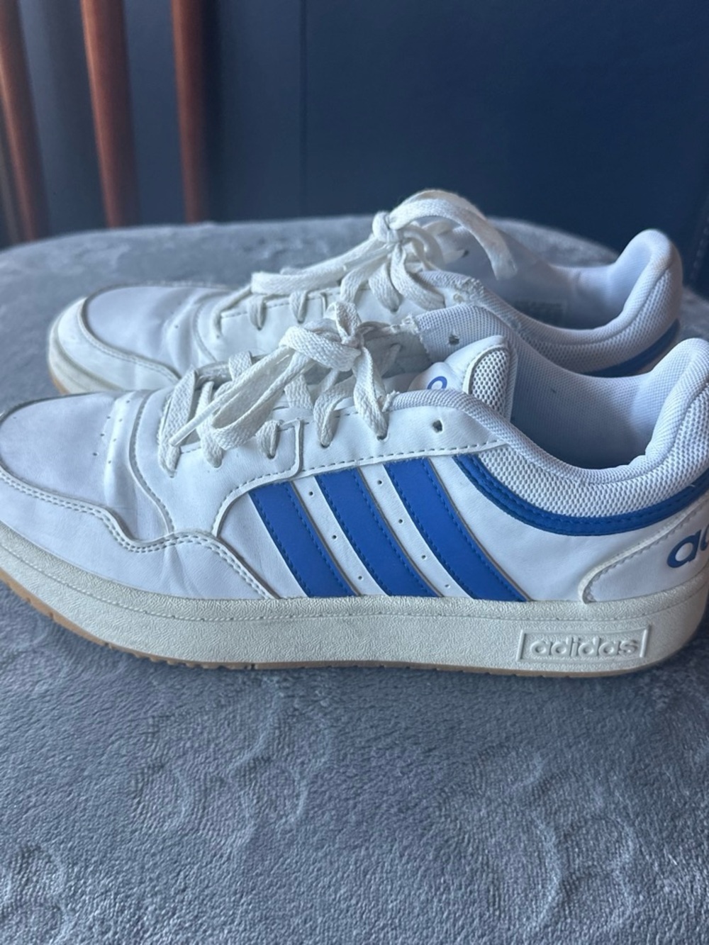 adidas White Low-Top Sneakers with Blue Stripes